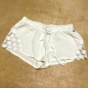 Roxy White Lace Trim Shorts Boho Summer Drawstring Waist Size M